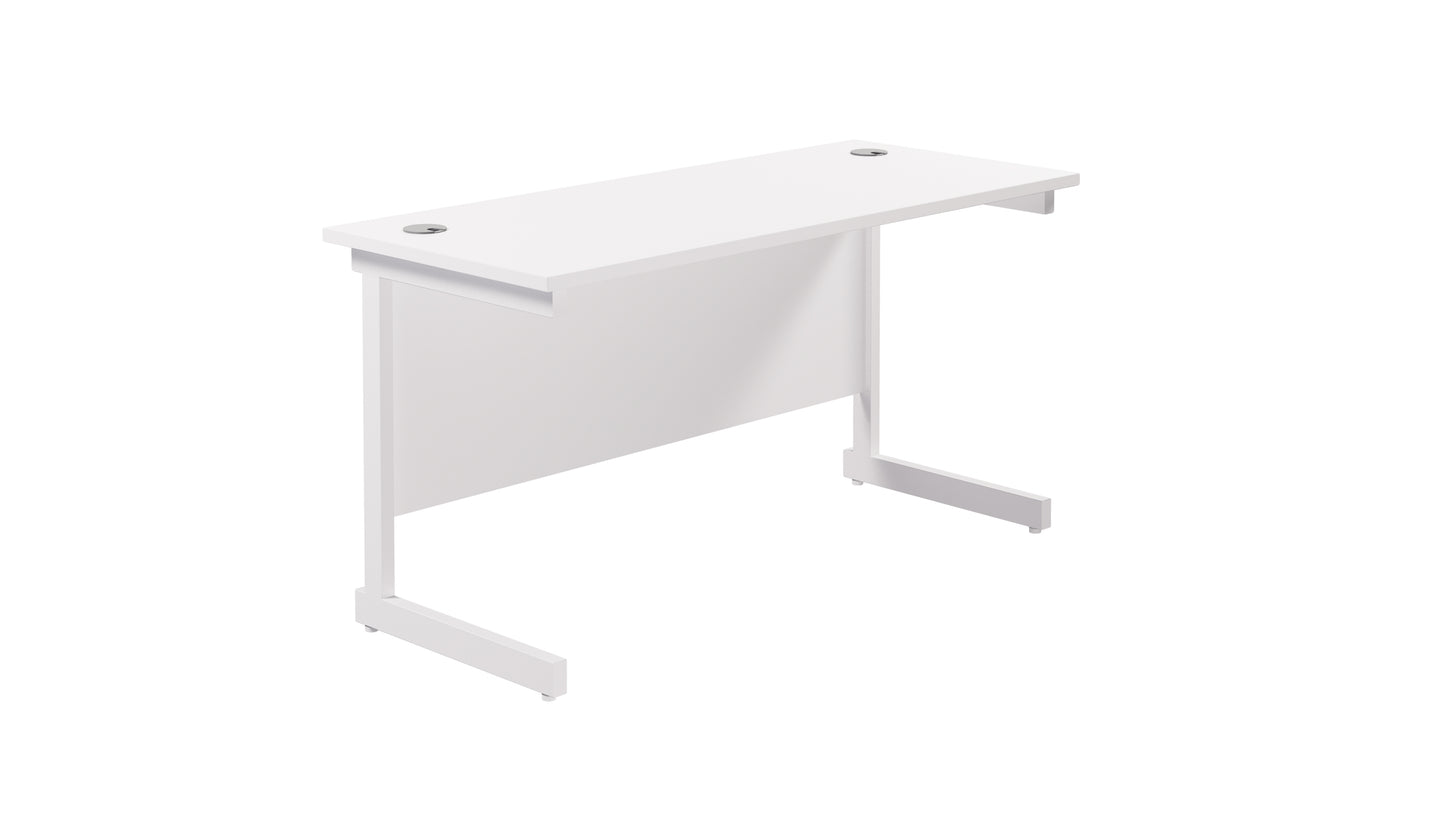 Single Upright Rectangular Desk: 600mm Deep | 1400X600 | White/White