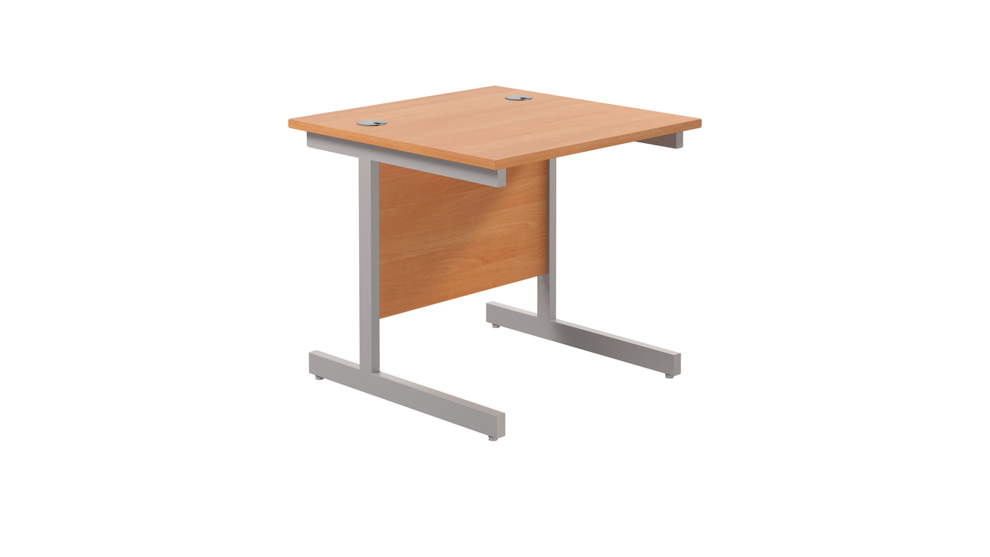 Single Upright Rectangular Desk: 800mm Deep | 800X800 | Beech/Silver