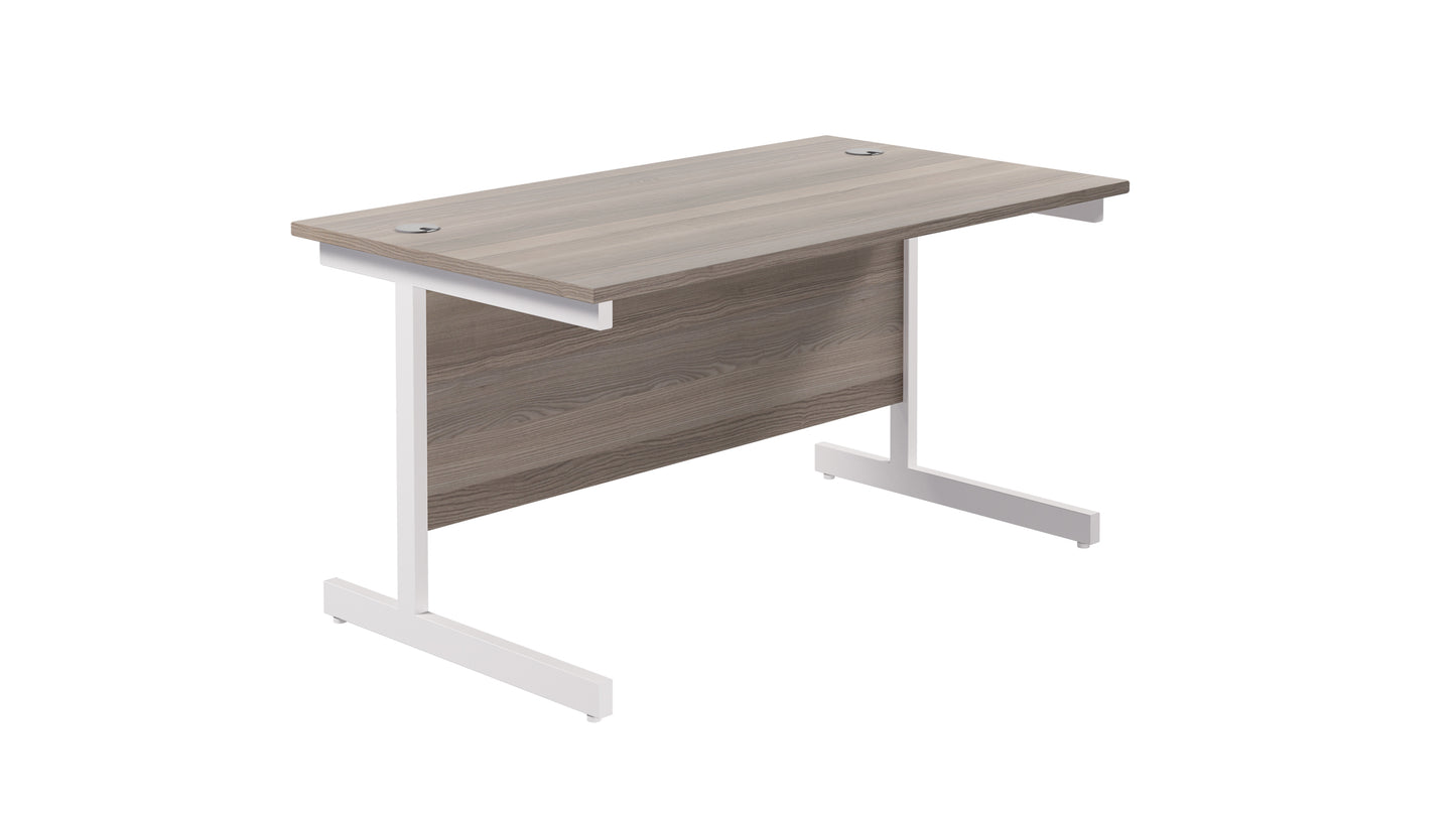 Single Upright Rectangular Desk: 800mm Deep | 1400X800 | Grey Oak/White