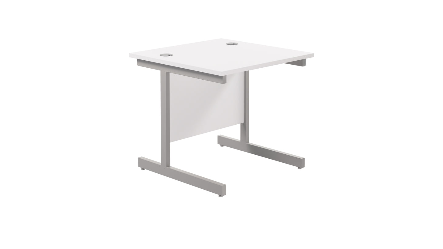 Single Upright Rectangular Desk: 800mm Deep | 800X800 | White/Silver