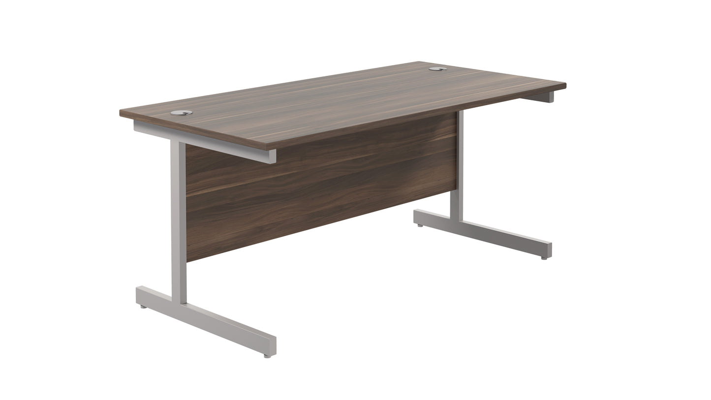 Single Upright Rectangular Desk: 800mm Deep | 1600X800 | Dark Walnut/Silver