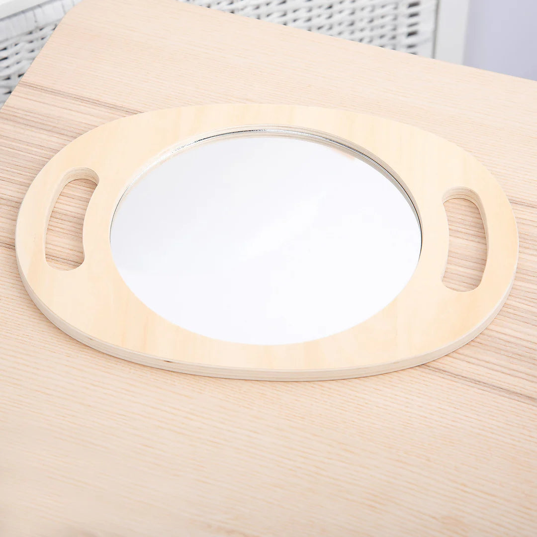 hand held wooden mirror