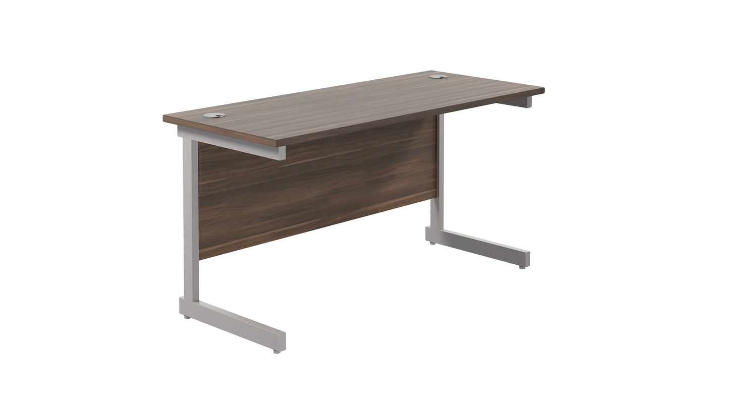 Single Upright Rectangular Desk: 600mm Deep | 1200X600 | Dark Walnut/Silver