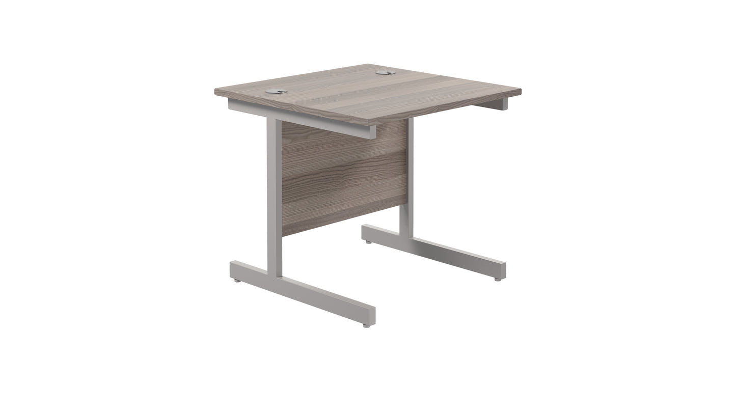Single Upright Rectangular Desk: 800mm Deep | 800X800 | Grey Oak/Silver