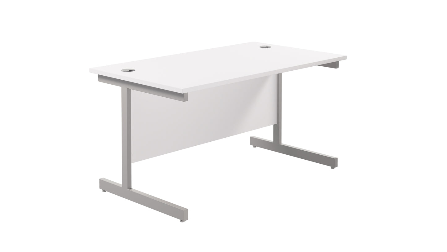 Single Upright Rectangular Desk: 800mm Deep | 1400X800 | White/Silver