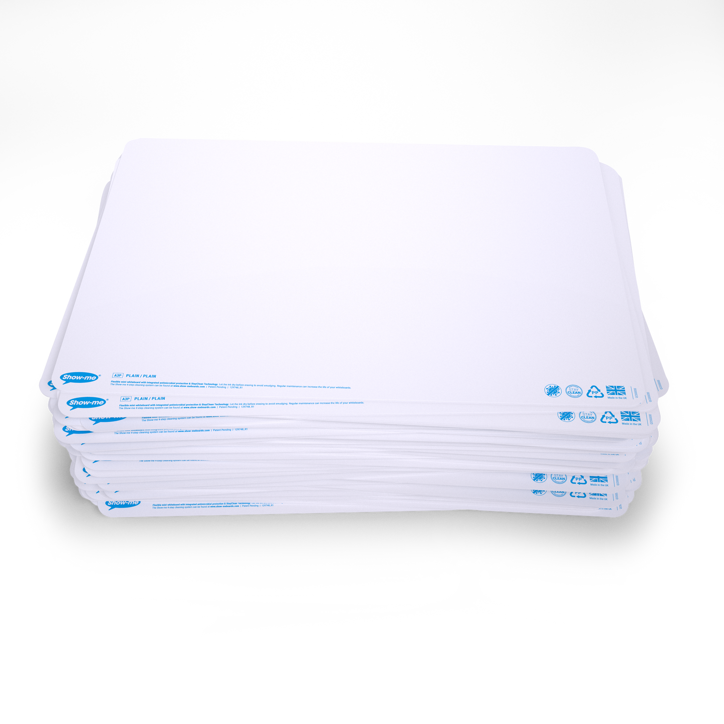 Show-me Pack of 100 x A3 Plain/Plain Drywipe Boards