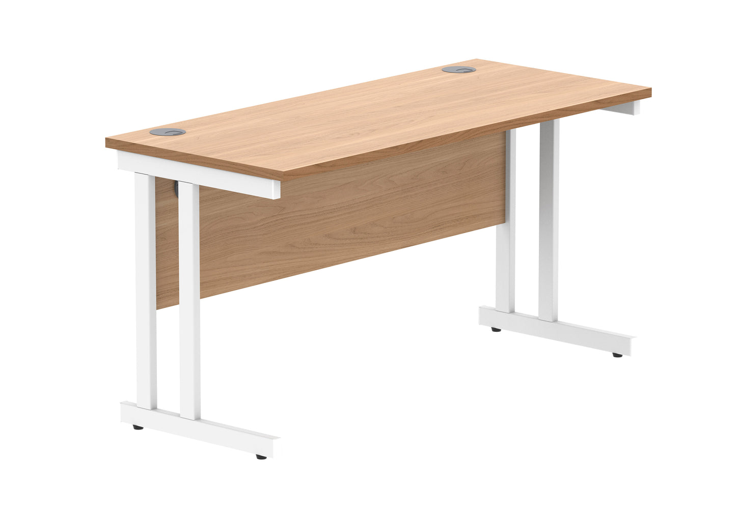 Office Rectangular Desk With Steel Double Upright Cantilever Frame | 1400X600 | Norwegian Beech/White