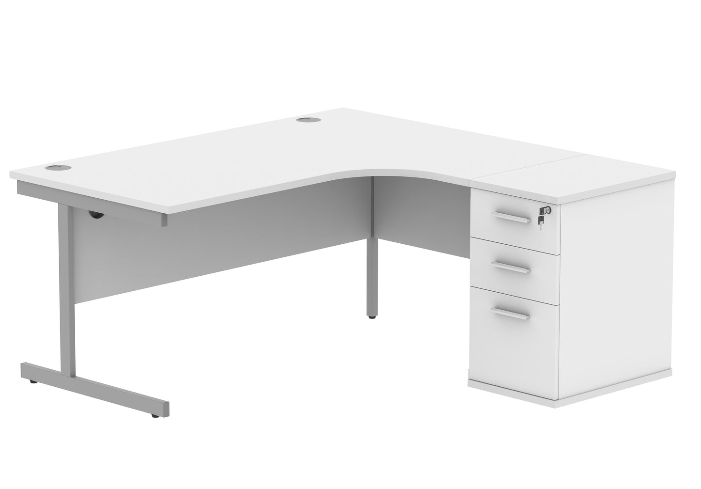 Single Upright Right Hand Radial Desk + Desk High Pedestal | 1600X1200 | Arctic White/Silver