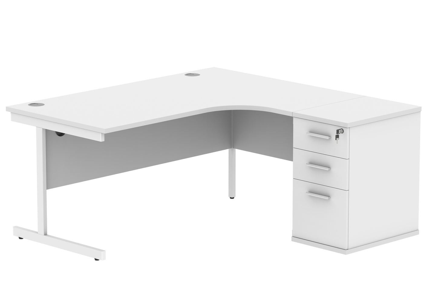 Single Upright Right Hand Radial Desk + Desk High Pedestal | 1600X1200 | Arctic White/White