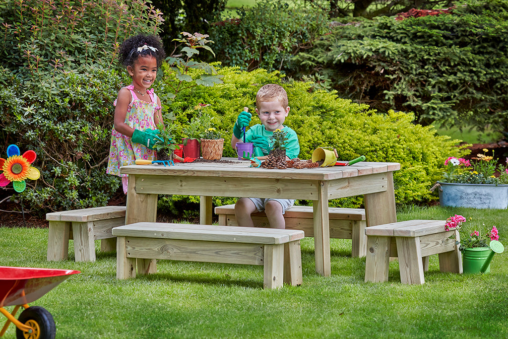 Millhouse Outdoor Table W120cm - Toddler Table + 2 Long Bench Set