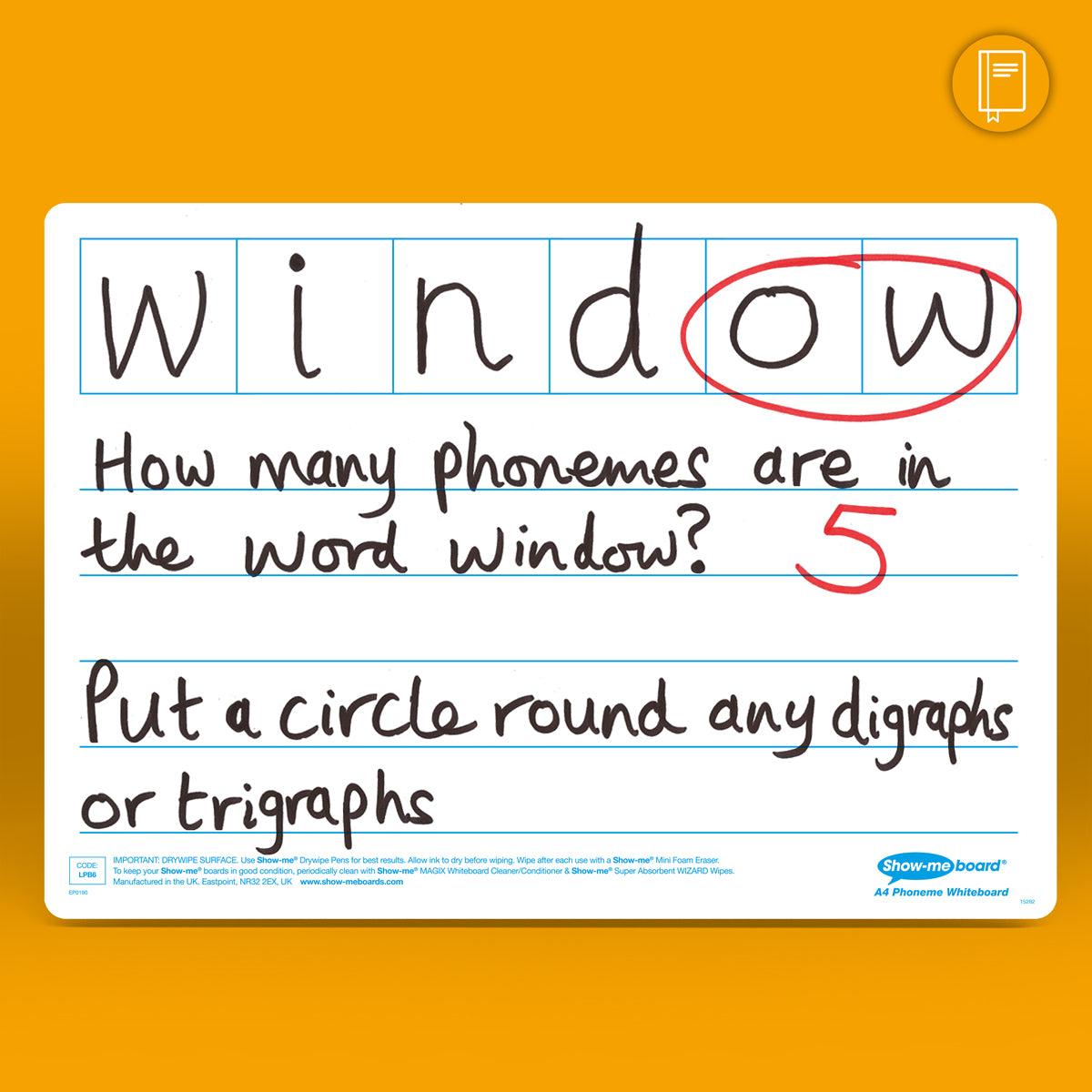 Show-me Bulk Box of 100 x A4 Phoneme 6 Frame Whiteboards, pens and erasers plus 2 free cleaners.