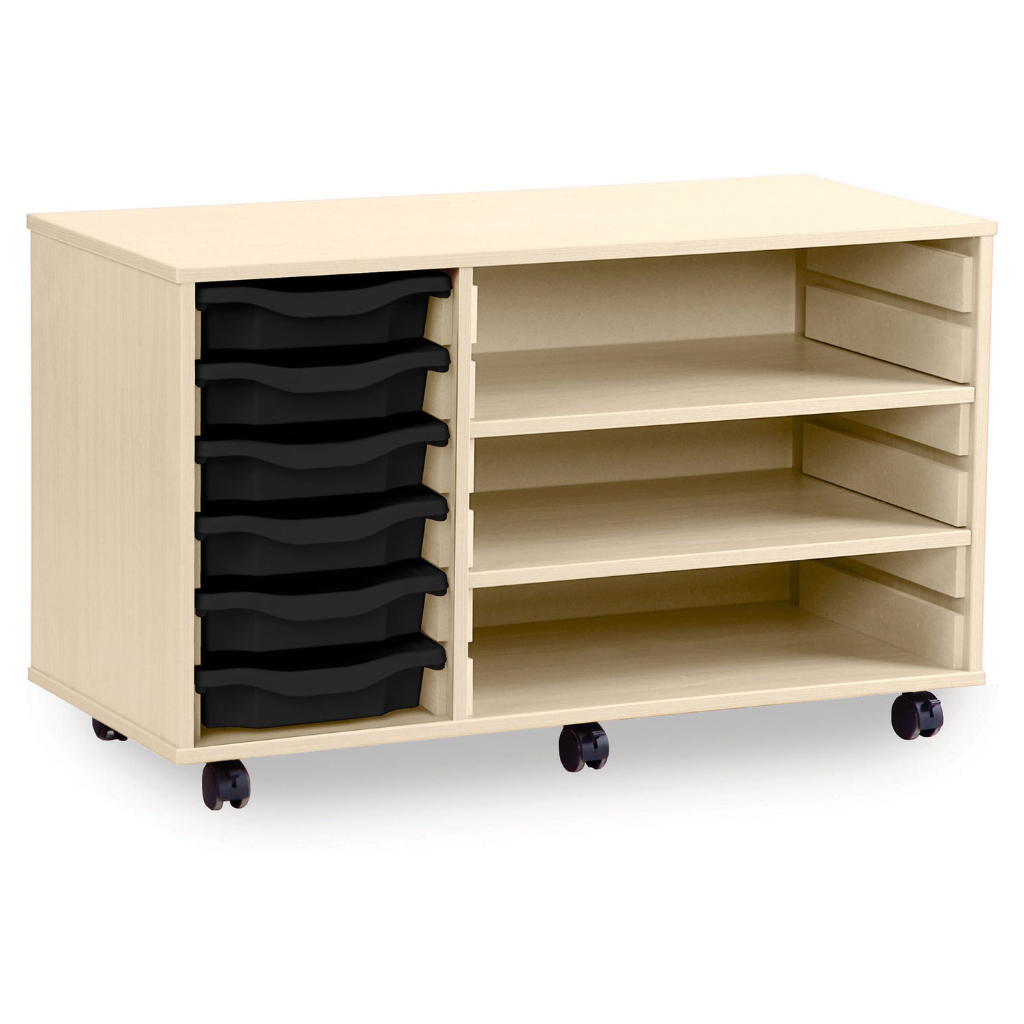 Monarch Mobile School Shallow Tray Unit 6 Single Trays with Shelf Compartment