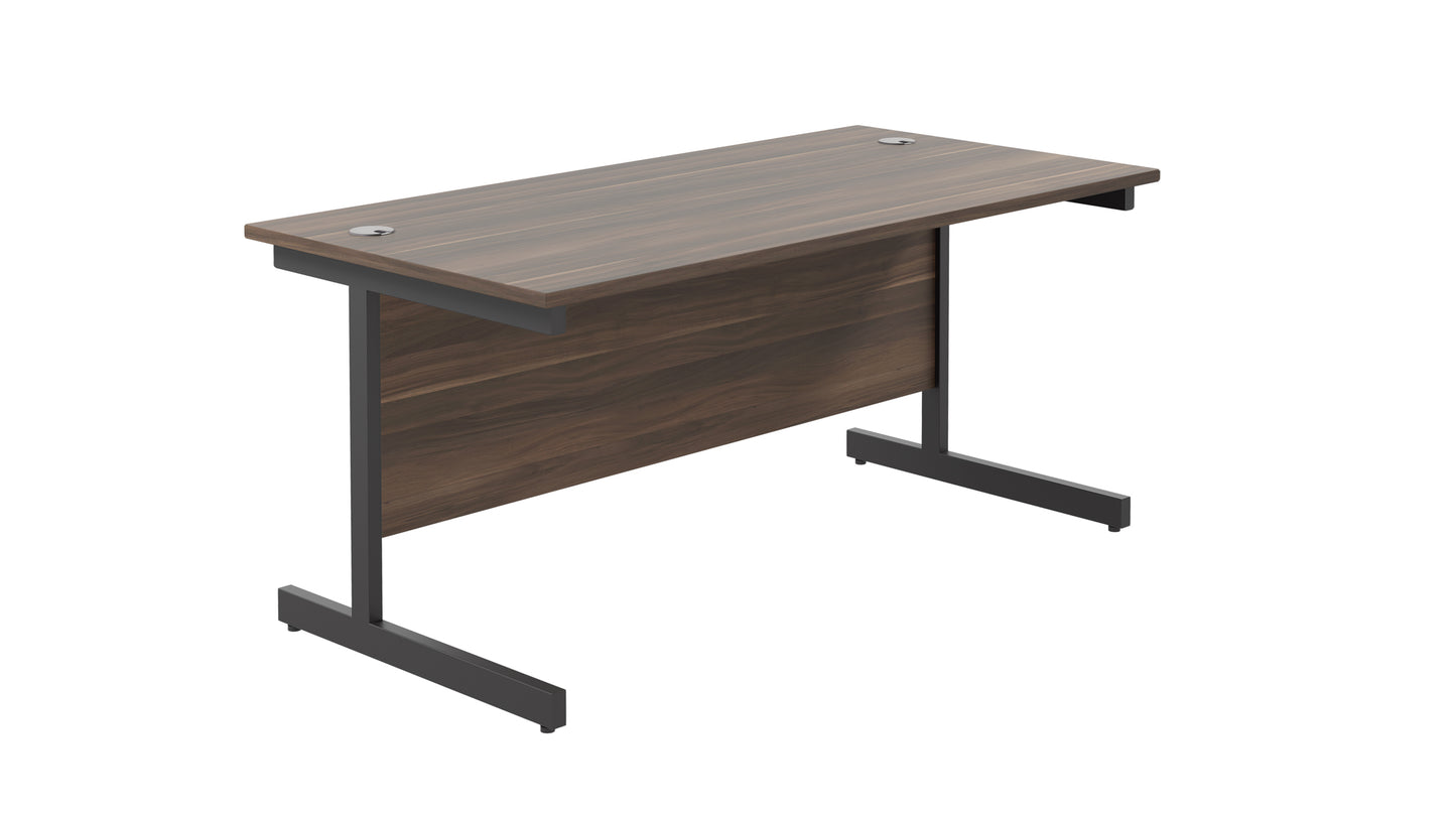 Single Upright Rectangular Desk: 800mm Deep | 1600X800 | Dark Walnut/Black