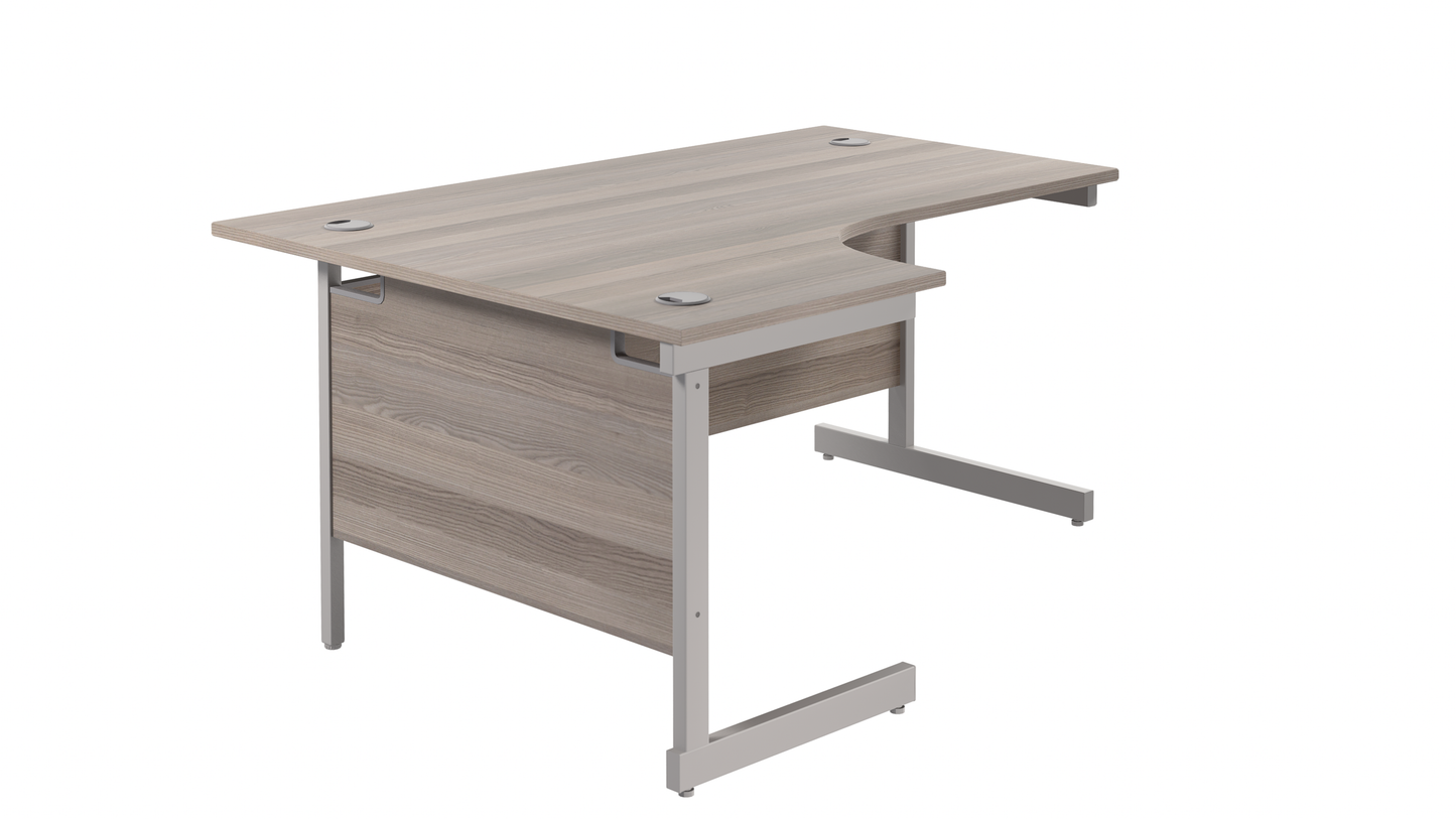 Single Upright Left Hand Radial Desk | 1800X1200 | Grey Oak/Silver