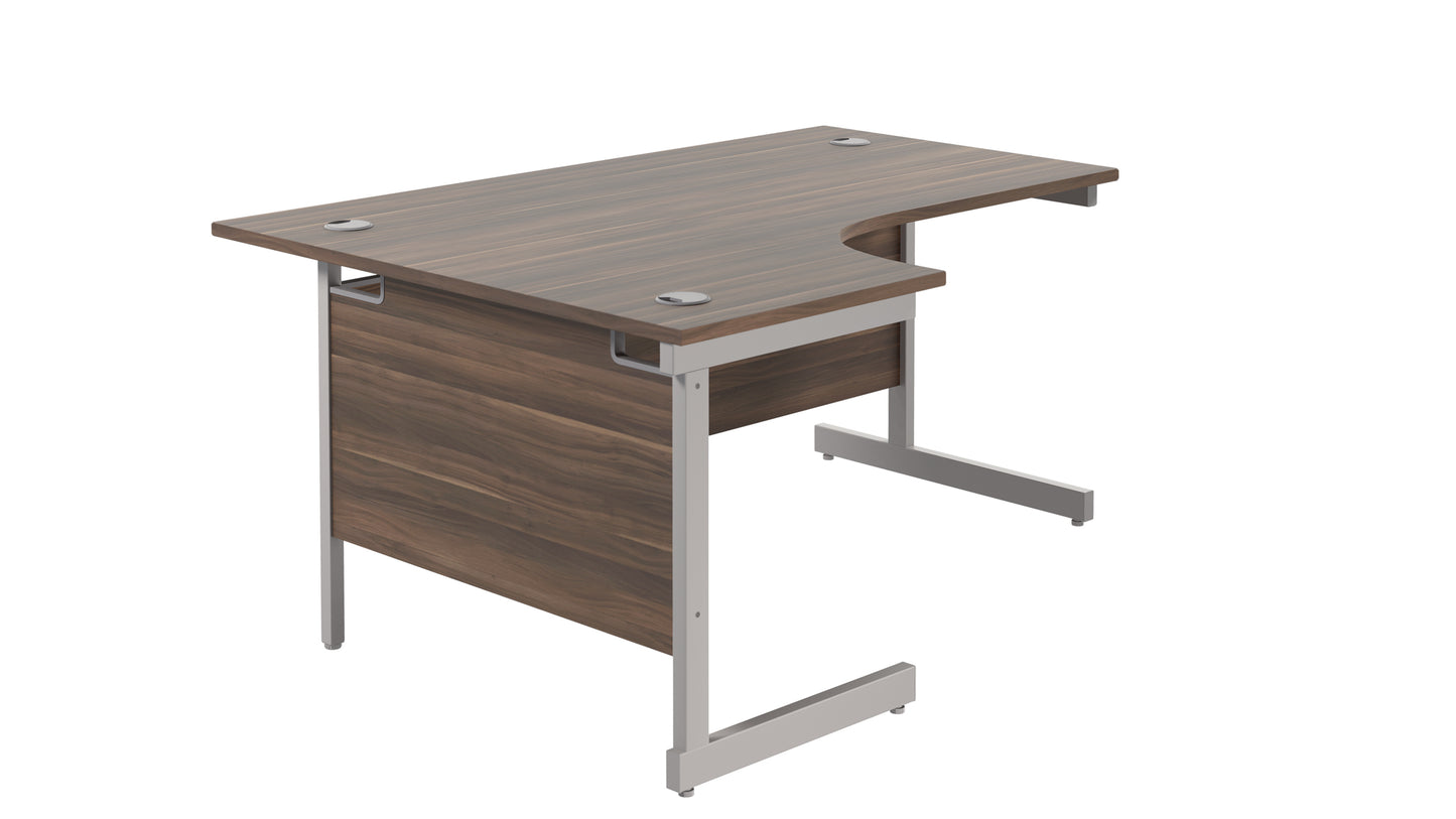 Single Upright Left Hand Radial Desk | 1600X1200 | Dark Walnut/Silver