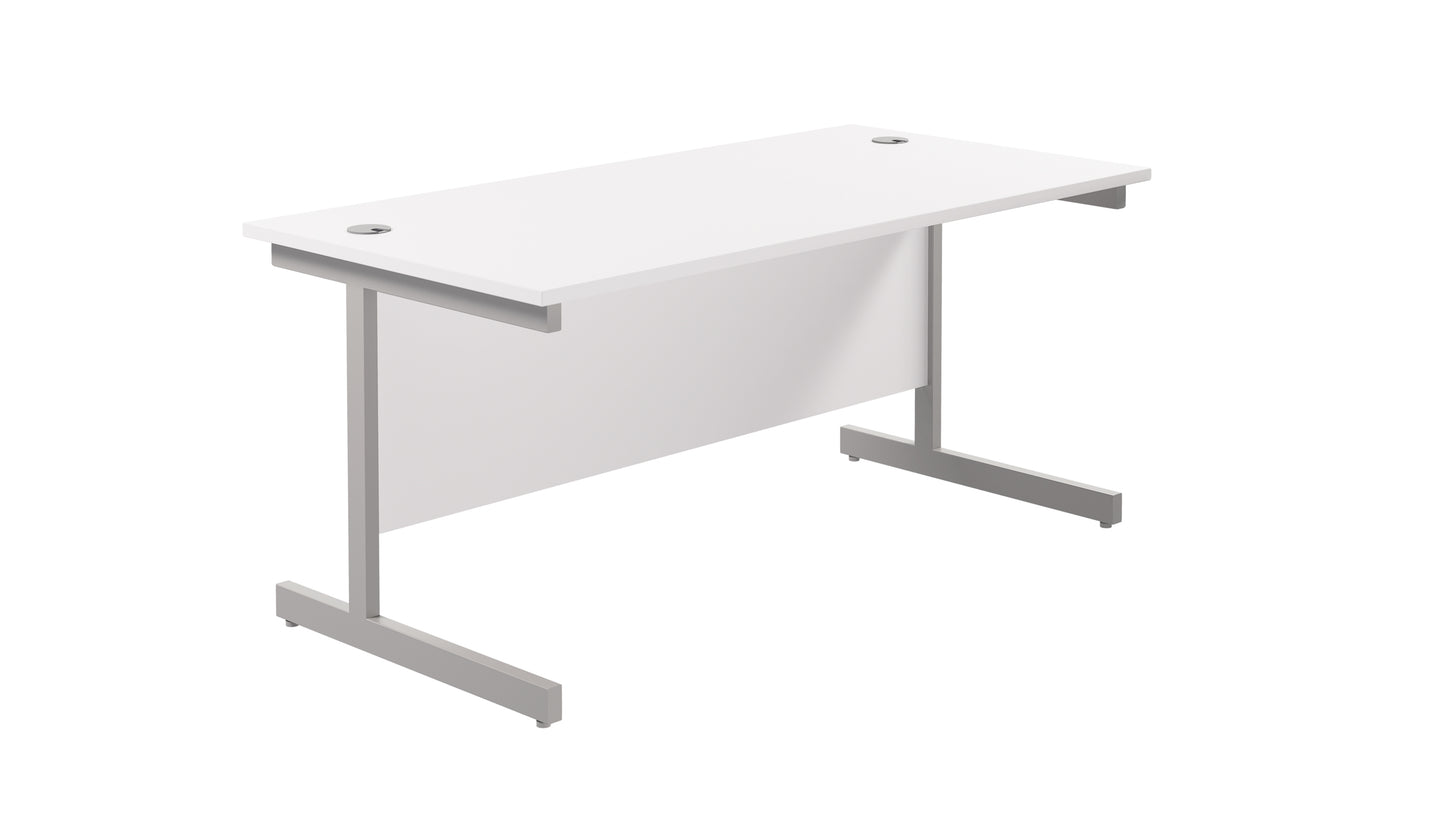 Single Upright Rectangular Desk: 800mm Deep | 1600X800 | White/Silver