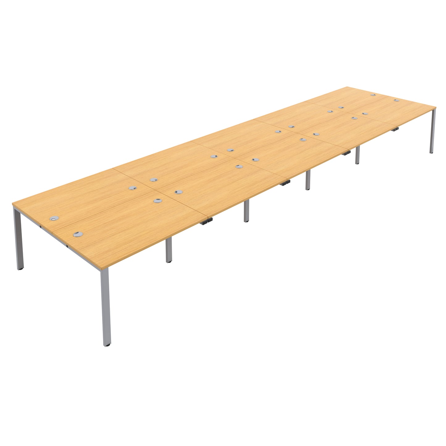 CB Bench with Cable Ports: 10 Person | 1400 X 800 | Nova Oak/Silver