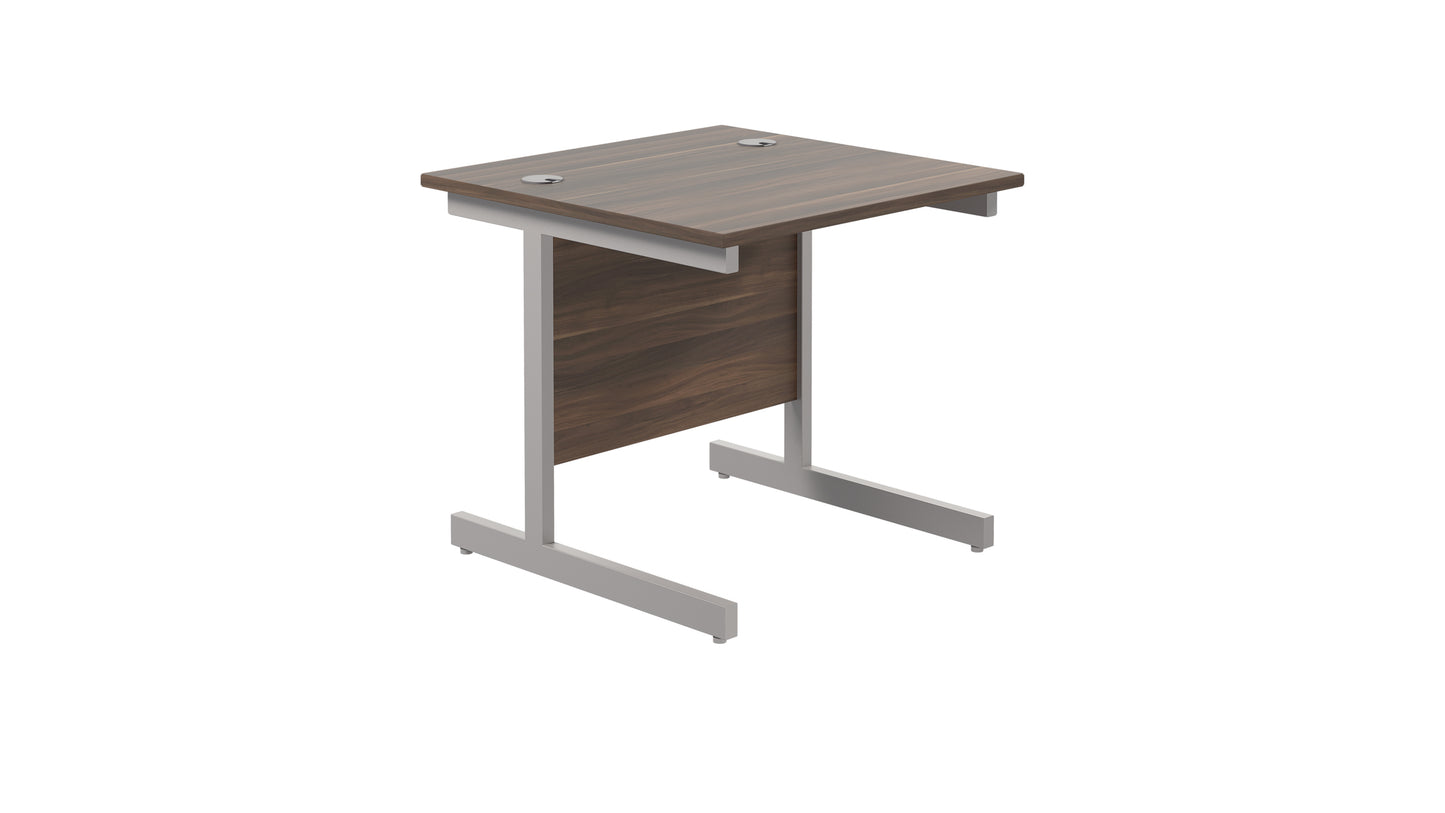 Single Upright Rectangular Desk: 800mm Deep | 800X800 | Dark Walnut/Silver