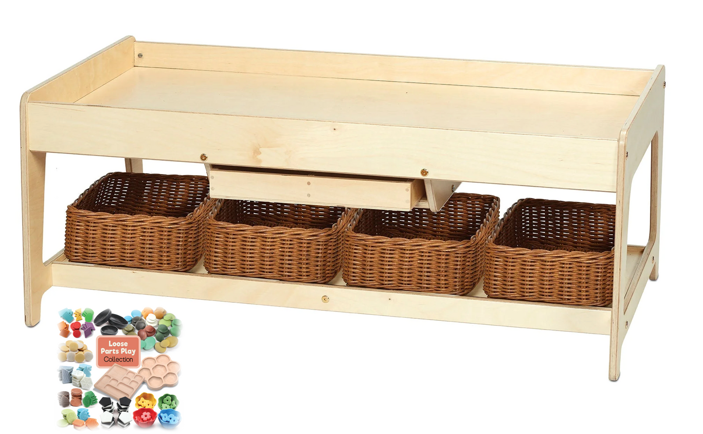 Millhouse Early Years Investigative Play Table and 4 Baskets plus Loose Parts Collection