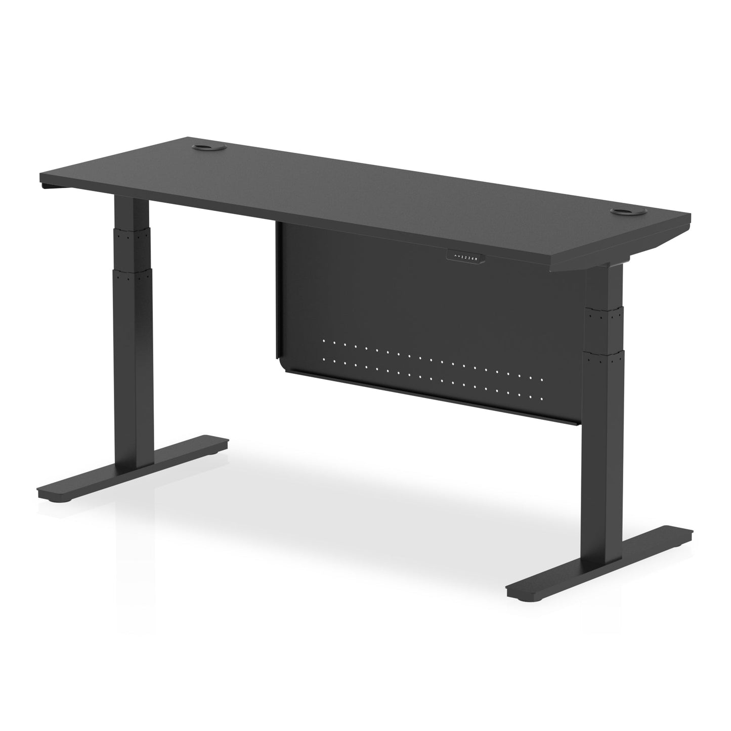 Air Slimline Height Adjustable Black Series Desk with Cable Ports with Steel Modesty Panel