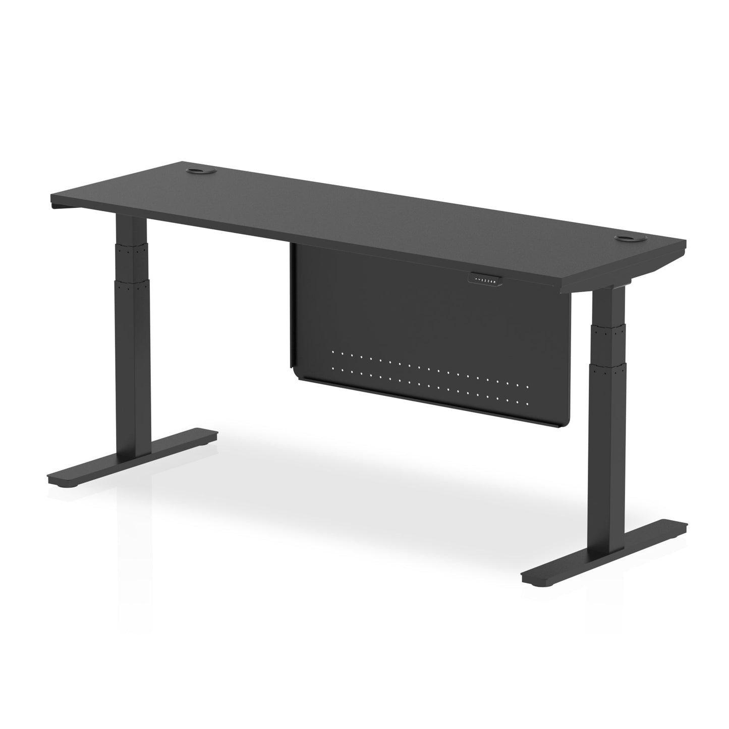 Air Slimline Height Adjustable Black Series Desk with Cable Ports with Steel Modesty Panel
