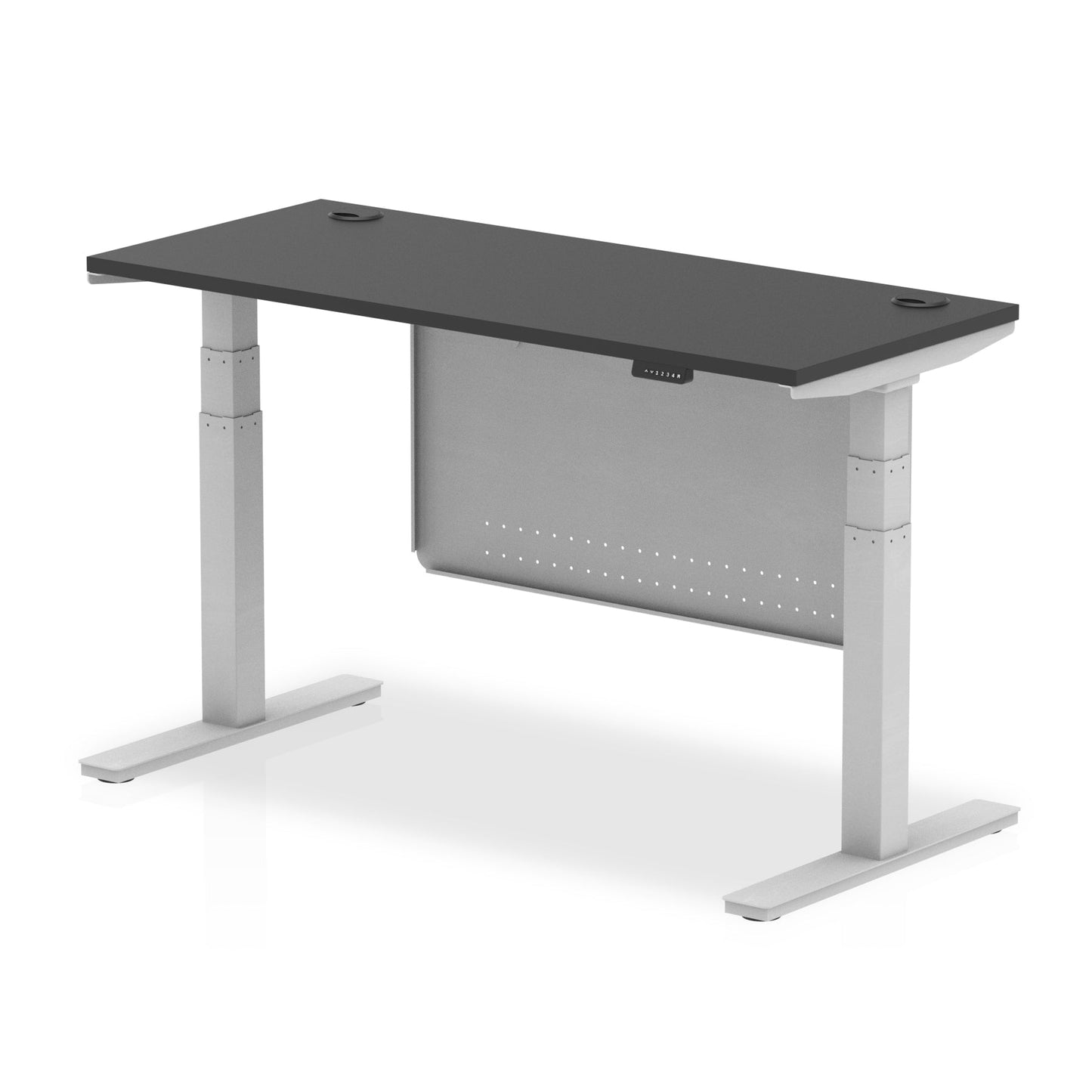 Air Slimline Height Adjustable Black Series Desk with Cable Ports with Steel Modesty Panel