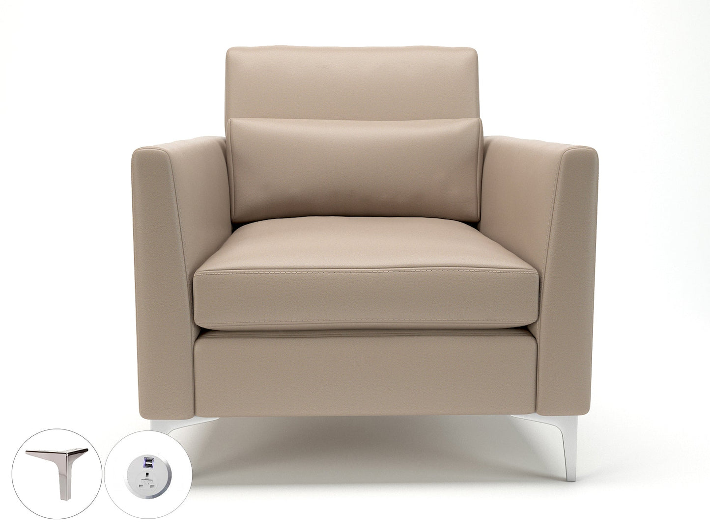 Roselle 90cm Wide Armchair in Cristina Marrone Ultima Faux Leather with Socket