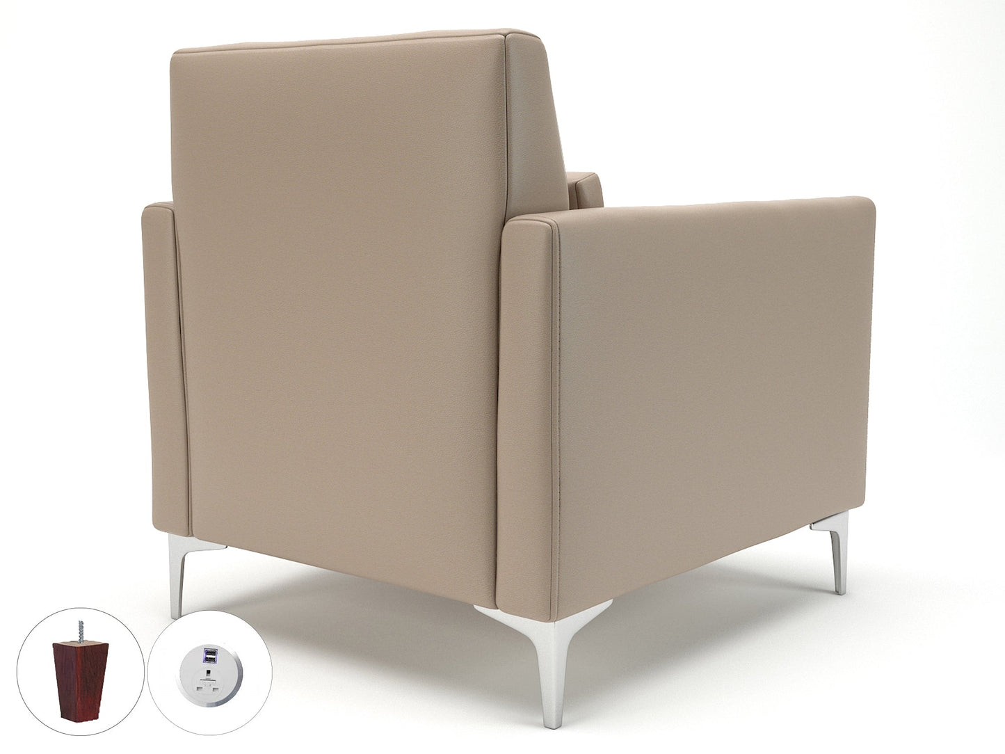 Roselle 90cm Wide Armchair in Cristina Marrone Ultima Faux Leather with Socket