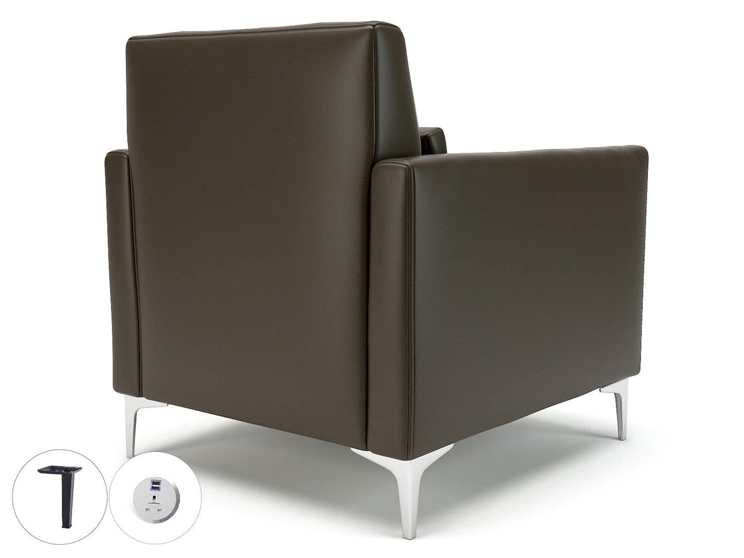 Roselle 90cm Wide Armchair in Cristina Marrone Ultima Faux Leather with Socket