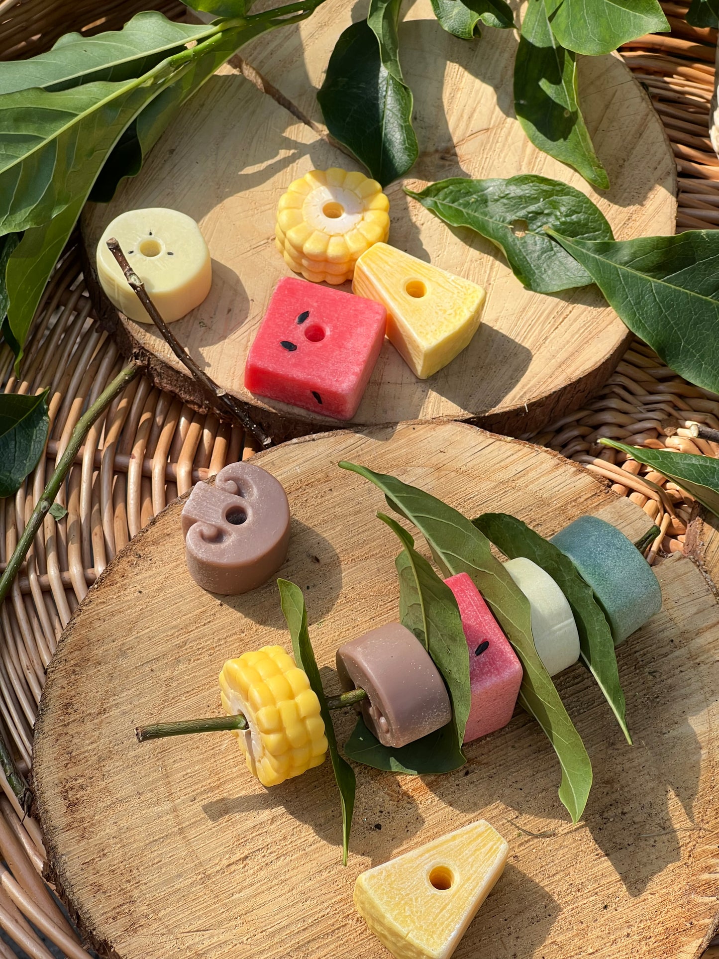 Sensory Play Stones – Threading Kebabs