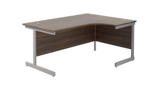 Single Upright Right Hand Radial Desk | 1600X1200 | Dark Walnut/Silver