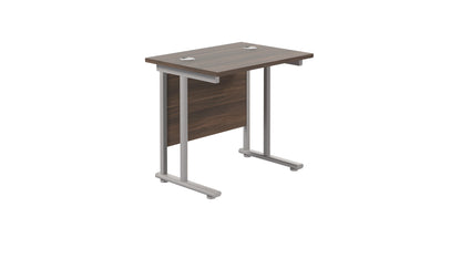 Twin Upright Rectangular Desk: 600mm Deep | 800X600 | Dark Walnut/Silver