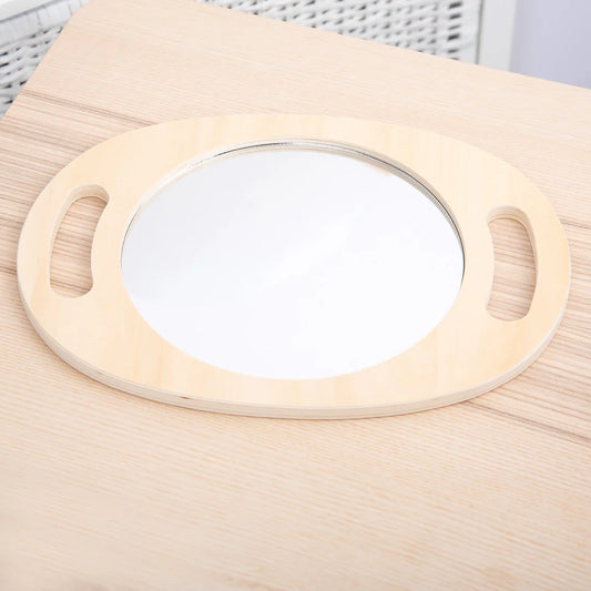 hand held wooden mirror