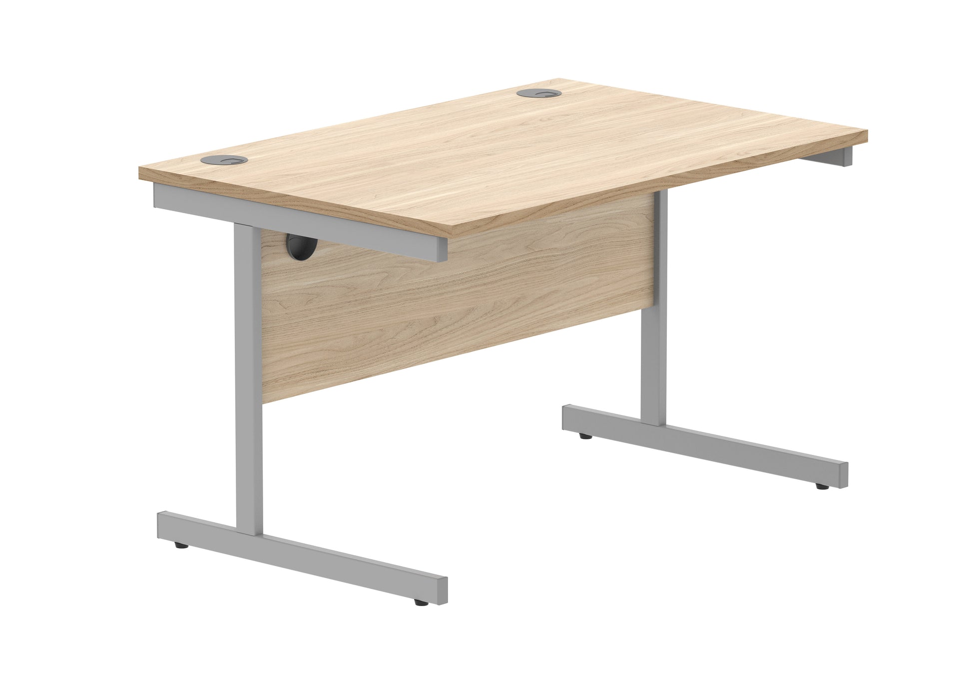Office Rectangular Desk With Steel Single Upright Cantilever Frame | 1200X800 | Canadian Oak/Silver