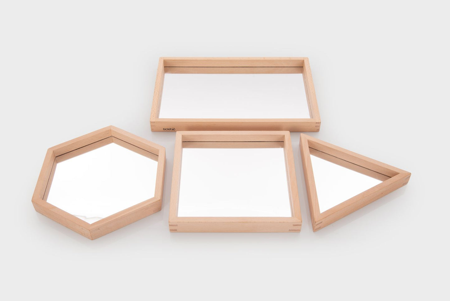 Wooden Shape Mirror Trays - Pk4