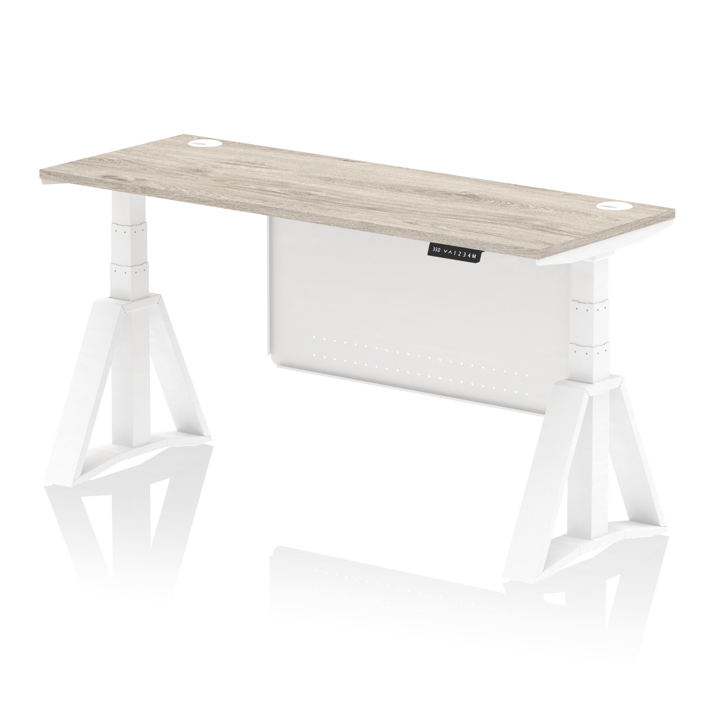 Air Height Adjustable Slimline Desk With Cable Ports With Steel Modesty Panel With Piste Foot