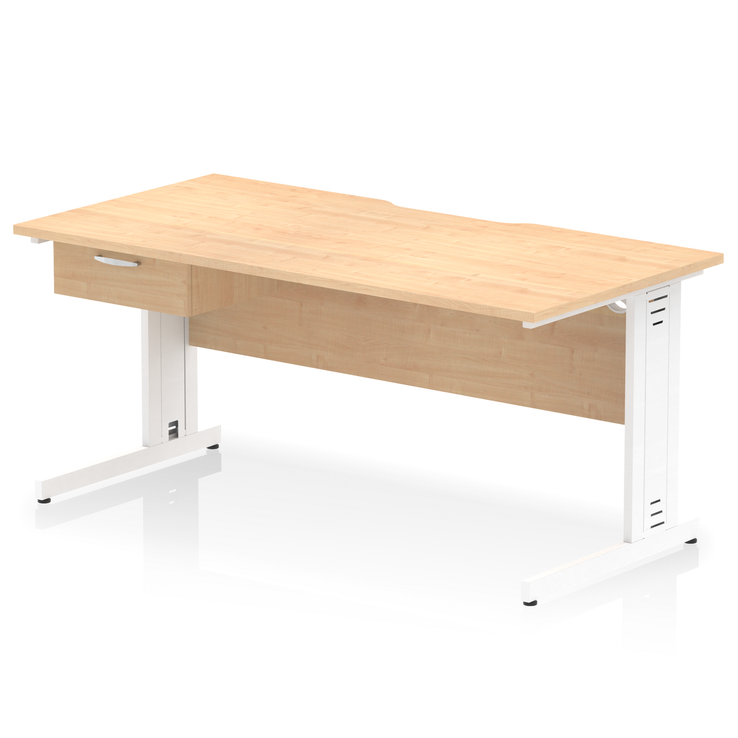 Impulse Scalloped Edge Cable Managed Straight Desk With Single One Drawer Fixed Pedestal