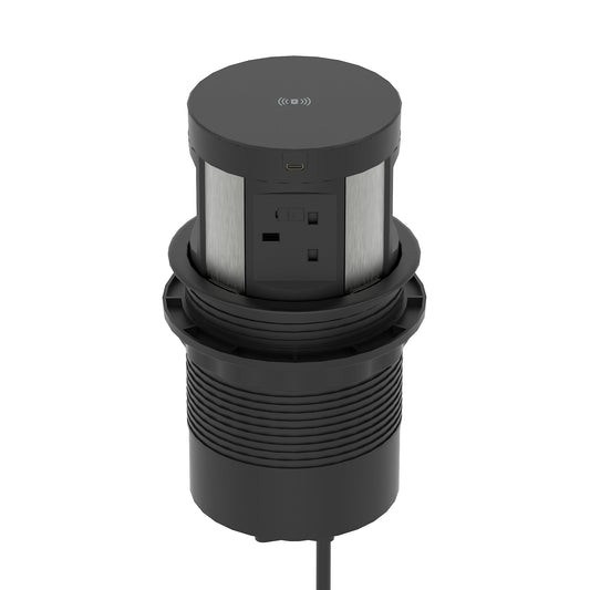 Impulse Round Pop Up Power Unit 4x Socket Module with Wireless Charger