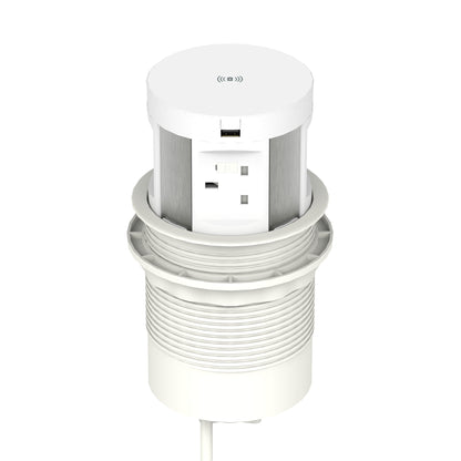 Impulse Round Pop Up Power Unit 4x Socket Module with Wireless Charger