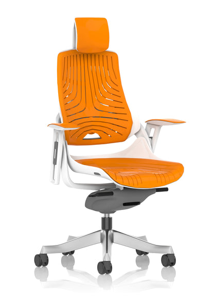 Zure High Back White Shell Elastomer Executive Office Chair with Arms