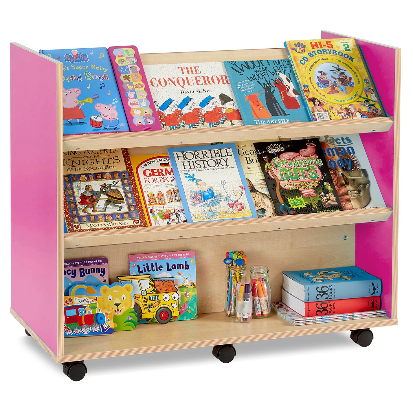 Monarch Mobile Library Unit with 1 Straight Shelf & 2 Angled Shelves ...