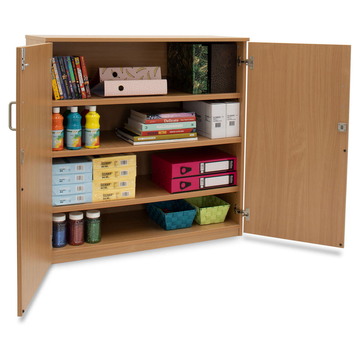 Fox Cupboard Monarch Lockable Static Cupboard with 1 Fixed and 2 Adjustable Shelves ...
