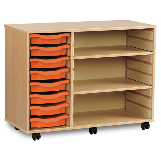 Monarch Mobile School Shallow Tray Unit 8 Single Trays with Shelf Compartment