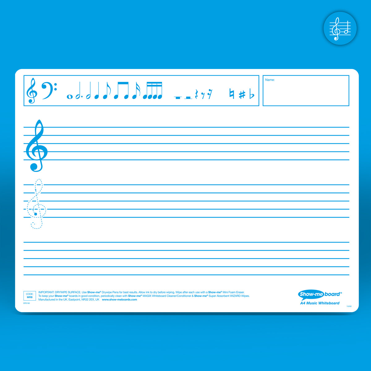 Show-me Bulk Box of 100 x A4 Music Ruled whiteboards, pens and erasers plus 2 free cleaners.