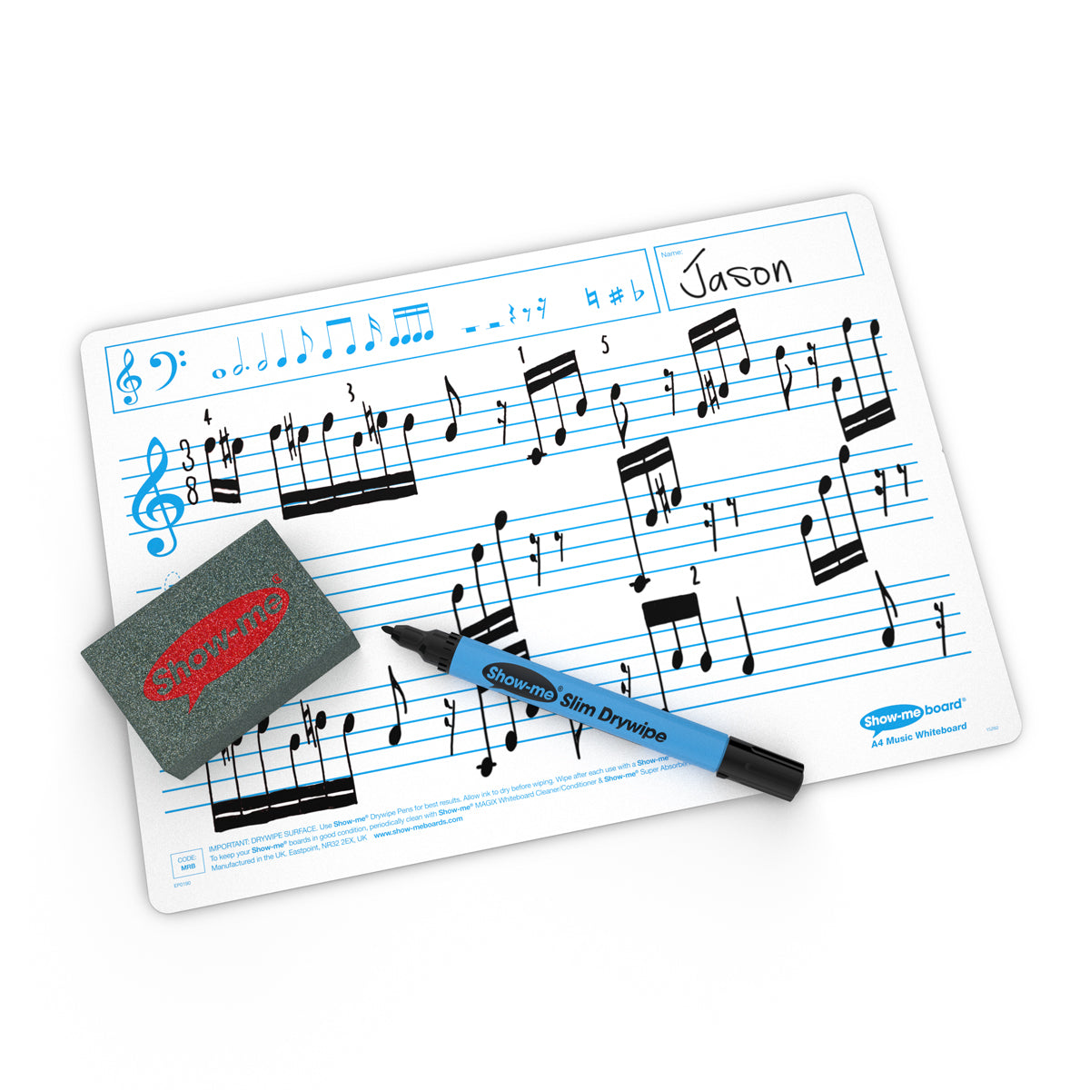 Show-me Bulk Box of 100 x A4 Music Ruled whiteboards, pens and erasers plus 2 free cleaners.