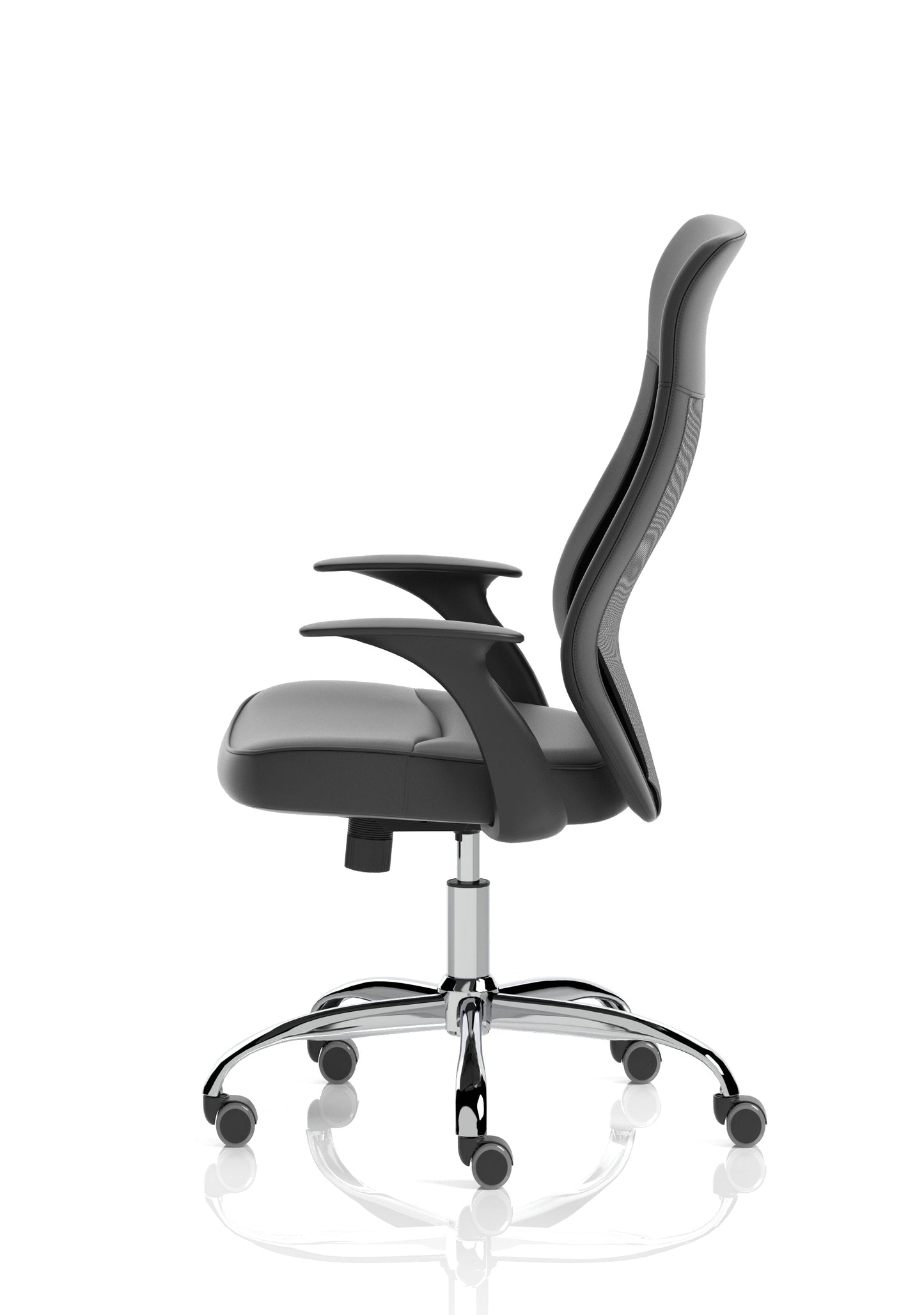 Baye High Mesh Back Task Operator Black Leather Office Chair with Arms