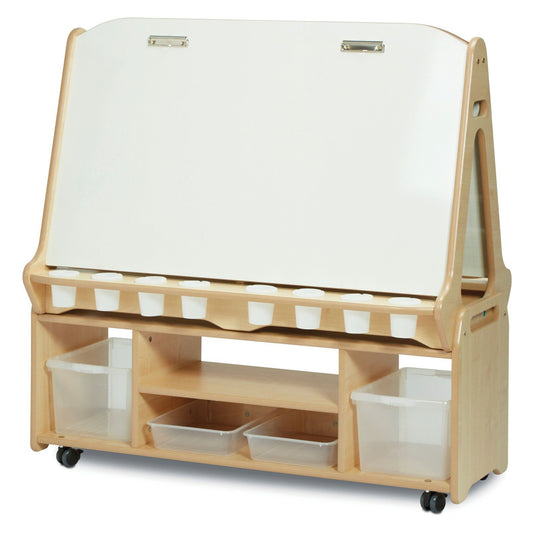 Millhouse Early Years Double-sided 4 Station Whiteboard Easel with Tall Storage Trolley