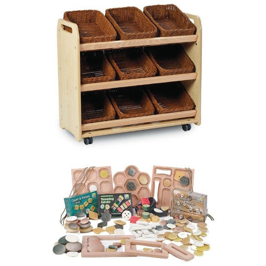 Millhouse Early Years Tilt Tote Storage with 9 baskets plus PT1146 Loose Parts Kit
