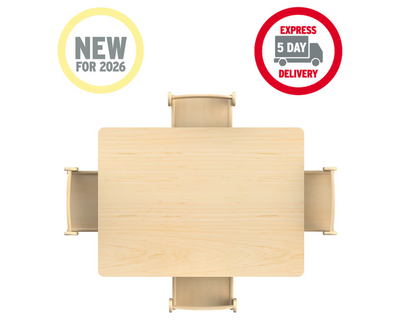 Small Rectangular Adjustable Table (W960xD695) + 4 Beech Stacking Chairs