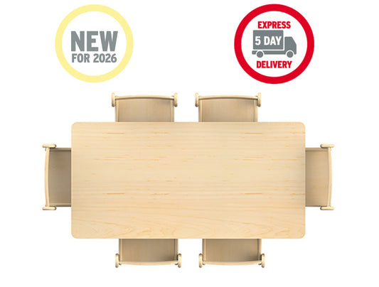 Large Rectangular Adjustable Table (W1500 x D695mm) + 8 Beech Stacking Chairs